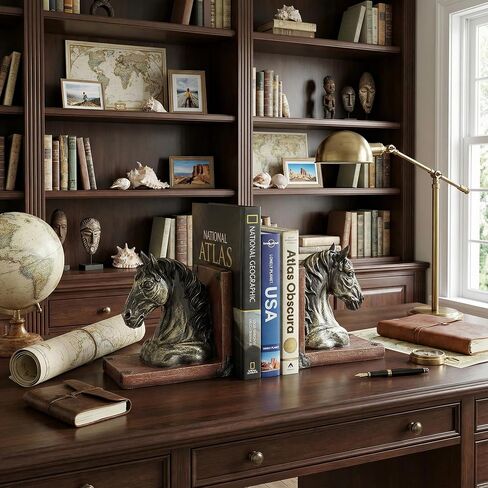 Horse Bookends Decorative Vintage Rustic Heavy Duty Book Ends Holders Stopper Unique Modern Farmhouse Fun for Shelves Bookshelf Desk Office, A Pair of Resin Animal Gift for Chinese New Year 2026, 7.5" in Kuwait