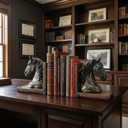 Horse Bookends Decorative Vintage Rustic Heavy Duty Book Ends Holders Stopper Unique Modern Farmhouse Fun for Shelves Bookshelf Desk Office, A Pair of Resin Animal Gift for Chinese New Year 2026, 7.5" in Kuwait