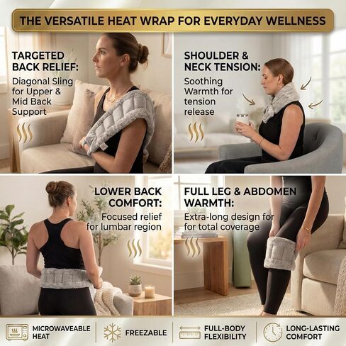 Microwavable Deluxe Body Wrap – 30" x 6" Flexible Therapeutic Thermal Compress, Reusable Moist‑Heat Heating Pad for Neck, Shoulders, Back & Body in Kuwait
