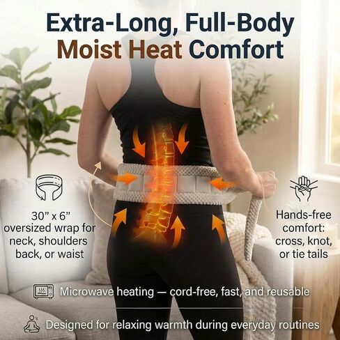 Microwavable Deluxe Body Wrap – 30" x 6" Flexible Therapeutic Thermal Compress, Reusable Moist‑Heat Heating Pad for Neck, Shoulders, Back & Body in Kuwait