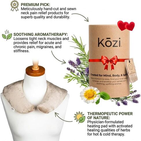 Kozi Weighted Neck Wrap - Microwavable Hot & Cold Therapy Pillow for Neck Pain, Migraine, and Muscle Stiffness Relief - Herbal Aromatherapy Heating Pad - Jute Fabric in Saudi Arabia