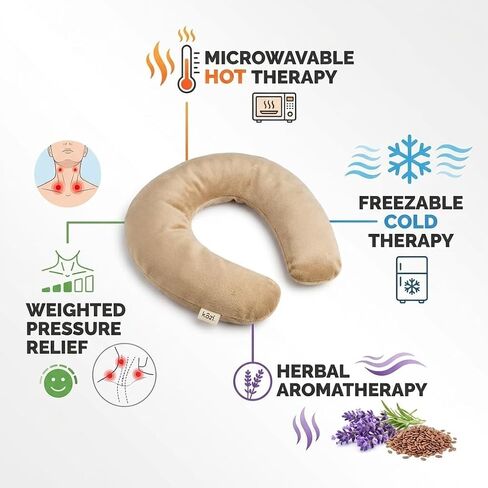Kozi Weighted Neck Wrap - Microwavable Hot & Cold Therapy Pillow for Neck Pain, Migraine, and Muscle Stiffness Relief - Herbal Aromatherapy Heating Pad - Jute Fabric in Saudi Arabia