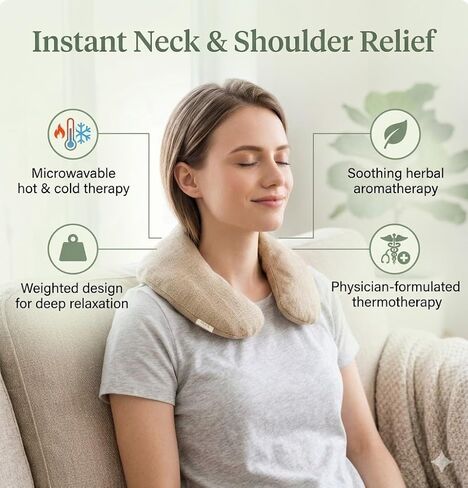 Kozi Weighted Neck Wrap - Microwavable Hot & Cold Therapy Pillow for Neck Pain, Migraine, and Muscle Stiffness Relief - Herbal Aromatherapy Heating Pad - Jute Fabric in Saudi Arabia