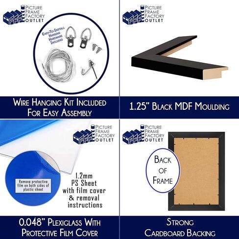 PictureFrameFactoryOutlet PFF 11.5x15 Picture Frame, Black 1.25 Inch Profile in Kuwait