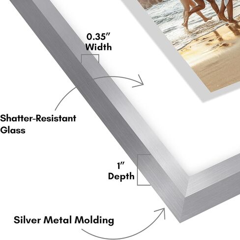 إطار صورة عائم من الألومنيوم مقاس 16 × 20 من Americanflat مع زجاج مقاوم للكسر - يُستخدم كإطار صورة مقاس 11 × 14 أو عرض صورة مقاس 16 × 20 - مجموعة عائمة مميزة - إطارات صور للحائط - فضي in Kuwait