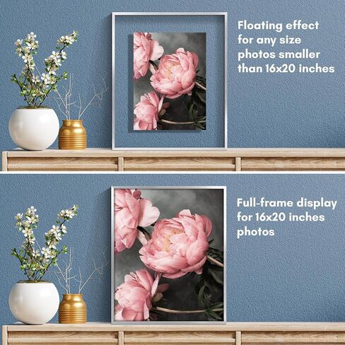 إطار صورة عائم من الألومنيوم مقاس 16 × 20 من Americanflat مع زجاج مقاوم للكسر - يُستخدم كإطار صورة مقاس 11 × 14 أو عرض صورة مقاس 16 × 20 - مجموعة عائمة مميزة - إطارات صور للحائط - فضي in Kuwait