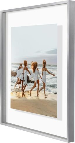 إطار صورة عائم من الألومنيوم مقاس 16 × 20 من Americanflat مع زجاج مقاوم للكسر - يُستخدم كإطار صورة مقاس 11 × 14 أو عرض صورة مقاس 16 × 20 - مجموعة عائمة مميزة - إطارات صور للحائط - فضي in Kuwait