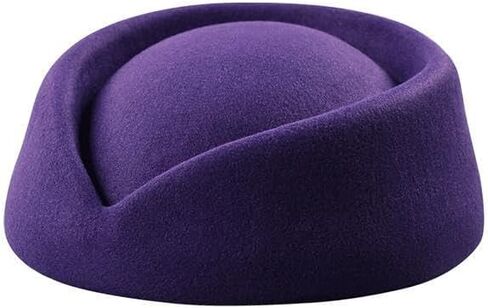Women's Black Wool Felt Stewardess Hat, Vintage Formal Pillbox Beret Hat for Uniform Cosplay Party Daily Casual Wear in Kuwait