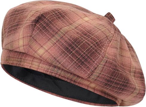 Women's Checkered Beret Painter Hat Vintage French Style Cap in Saudi Arabia