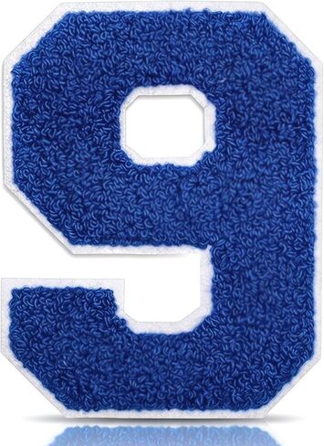 Iron On Numbers for Clothing - 4.5" White and Blue Chenille Number Patches Iron/Sew On Patches for Clothes Jackets Varsity Bags Backpacks Jeans Uniform DIY Sorority Gifts for Women - 1 in Saudi Arabia
