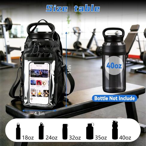 JACZZO Magnetic Gym Bag, Magnetic Gym Water Bottle Bag with Strap 4 Strong Magnets, Upgraded Clear Design Phone Bag, Gym Gifts for Men & Women Gym accessories (Black) in Saudi Arabia