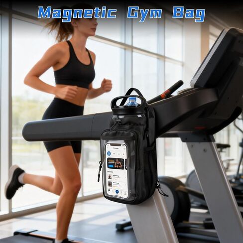 JACZZO Magnetic Gym Bag, Magnetic Gym Water Bottle Bag with Strap 4 Strong Magnets, Upgraded Clear Design Phone Bag, Gym Gifts for Men & Women Gym accessories (Black) in Saudi Arabia
