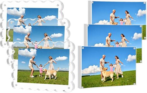 KRT 6 Pack Acrylic Picture Frames 4x6, Scalloped Acrylic Frame, Desktop Display Vertically or Horizontally Transparent Clear Double Sided Magnetic Picture Frame in Kuwait