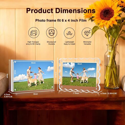KRT 6 Pack Acrylic Picture Frames 4x6, Scalloped Acrylic Frame, Desktop Display Vertically or Horizontally Transparent Clear Double Sided Magnetic Picture Frame in Kuwait