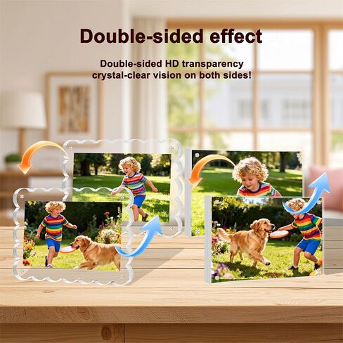 KRT 6 Pack Acrylic Picture Frames 4x6, Scalloped Acrylic Frame, Desktop Display Vertically or Horizontally Transparent Clear Double Sided Magnetic Picture Frame in Kuwait