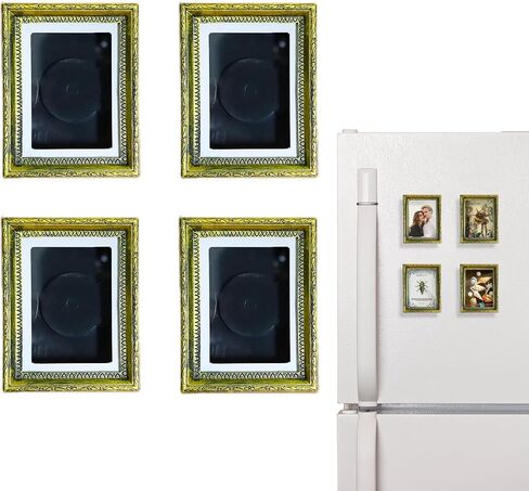 4 Pack Magnetic Picture Frames for Refrigerator - Vintage MINI Photo Frames(Photo Size: 3"x2"), Kitchen, Living Room,Ornate,Paintings, Home & Office Decorative Gift (Gold) in Kuwait