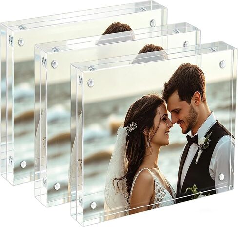 4x6 Acrylic Picture Frames 3 Pack, 20mm Thicker, Clear Picture Frames, Double Sided Magnetic Picture Frame, Frameless Transparent Free Standing Desktop Display in Saudi Arabia