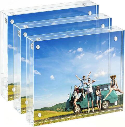 4x6 Acrylic Picture Frames 3 Pack, 20mm Thicker, Clear Picture Frames, Double Sided Magnetic Picture Frame, Frameless Transparent Free Standing Desktop Display in Saudi Arabia