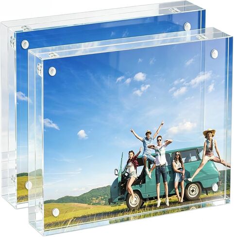 4x6 Acrylic Picture Frames 3 Pack, 20mm Thicker, Clear Picture Frames, Double Sided Magnetic Picture Frame, Frameless Transparent Free Standing Desktop Display in Saudi Arabia