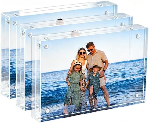 4x6 Acrylic Picture Frames 3 Pack, 20mm Thicker, Clear Picture Frames, Double Sided Magnetic Picture Frame, Frameless Transparent Free Standing Desktop Display in Saudi Arabia
