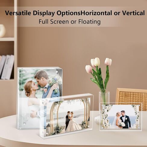 4x6 Acrylic Picture Frames 3 Pack, 20mm Thicker, Clear Picture Frames, Double Sided Magnetic Picture Frame, Frameless Transparent Free Standing Desktop Display in Saudi Arabia