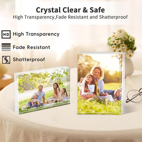 4x6 Acrylic Picture Frames 3 Pack, 20mm Thicker, Clear Picture Frames, Double Sided Magnetic Picture Frame, Frameless Transparent Free Standing Desktop Display in Saudi Arabia