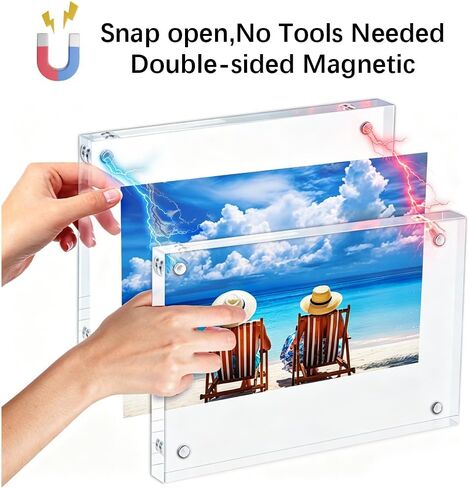 4x6 Acrylic Picture Frames 3 Pack, 20mm Thicker, Clear Picture Frames, Double Sided Magnetic Picture Frame, Frameless Transparent Free Standing Desktop Display in Saudi Arabia