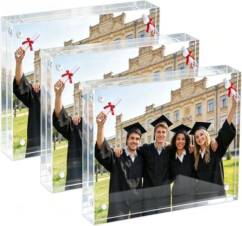 4x6 Acrylic Picture Frames 3 Pack, 20mm Thicker, Clear Picture Frames, Double Sided Magnetic Picture Frame, Frameless Transparent Free Standing Desktop Display in Saudi Arabia