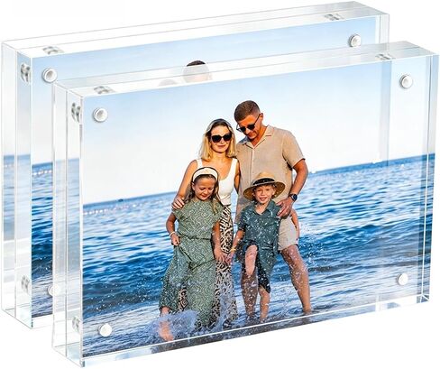 4x6 Acrylic Picture Frames 3 Pack, 20mm Thicker, Clear Picture Frames, Double Sided Magnetic Picture Frame, Frameless Transparent Free Standing Desktop Display in Saudi Arabia