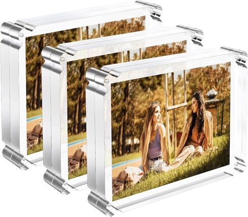 4x6 inch Acrylic Picture Frame 3 Pack, Magnetic Picture Frame with 10+10mm Thick Block, Clear Double Sided Magnetic Photo Frameless with Rounded Corner, Modern Desktop Display Gift Set in Saudi Arabia
