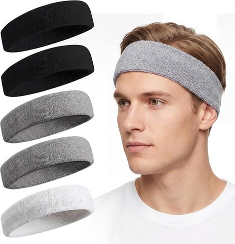 Sweatbands Sports Headband for Men & Women, Moisture Wicking Hairband - Terry Cotton Sweat Band for Running, Gym in Kuwait