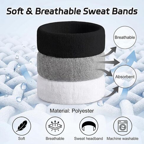 Sweatbands Sports Headband for Men & Women, Moisture Wicking Hairband - Terry Cotton Sweat Band for Running, Gym in Kuwait