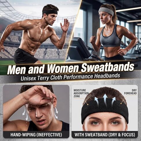 Sweatbands Sports Headband for Men & Women, Moisture Wicking Hairband - Terry Cotton Sweat Band for Running, Gym in Kuwait