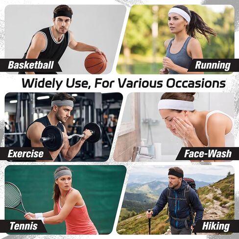 Sweatbands Sports Headband for Men & Women, Moisture Wicking Hairband - Terry Cotton Sweat Band for Running, Gym in Kuwait
