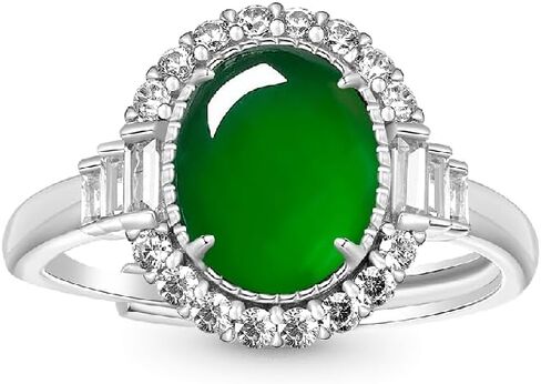 GNOCE 2.8ct الأخضر الطبيعي الجاديت هالة كابوشون حية حلقة مفتوحة قابلة للتعديل للنساء، S925 خاتم وعد الفضة الاسترليني لها، خاتم الزفاف للزوجة مجوهرات Girt in Kuwait
