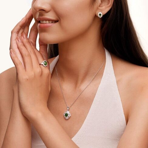 GNOCE 2.8ct الأخضر الطبيعي الجاديت هالة كابوشون حية حلقة مفتوحة قابلة للتعديل للنساء، S925 خاتم وعد الفضة الاسترليني لها، خاتم الزفاف للزوجة مجوهرات Girt in Kuwait