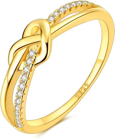 Hapour 925 Sterling Silver Ring Love Knot Promise Friendship Simple Band with CZ Stones Trendy Jewelry for Women Ring Size 6-9 in Kuwait