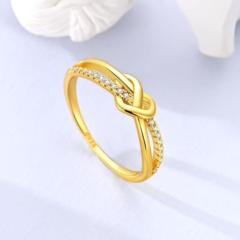 Hapour 925 Sterling Silver Ring Love Knot Promise Friendship Simple Band with CZ Stones Trendy Jewelry for Women Ring Size 6-9 in Kuwait
