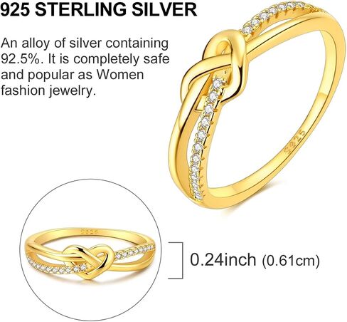 Hapour 925 Sterling Silver Ring Love Knot Promise Friendship Simple Band with CZ Stones Trendy Jewelry for Women Ring Size 6-9 in Kuwait
