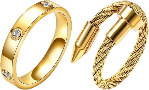 2Pcs Love Friendship Ring 18K Gold-Plated Stainless Steel Nail Stack Ring Wedding Band Jewelry Birthday Gifts for Women in Saudi Arabia