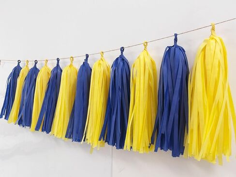20PCS Royal Blue and Yellow Tissue Paper Tassels Blue Yellow Party Decorations, DIY Kits in Saudi Arabia