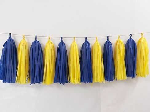 20PCS Royal Blue and Yellow Tissue Paper Tassels Blue Yellow Party Decorations, DIY Kits in Saudi Arabia