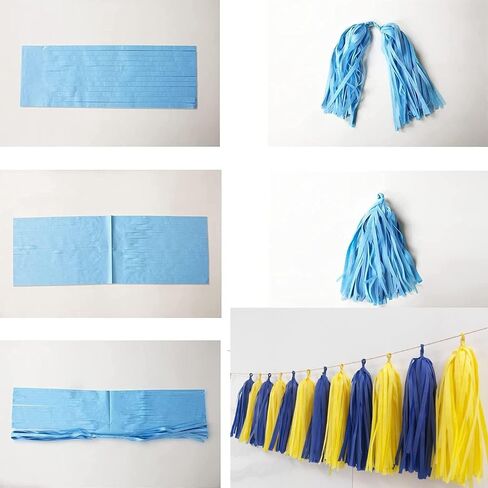 20PCS Royal Blue and Yellow Tissue Paper Tassels Blue Yellow Party Decorations, DIY Kits in Saudi Arabia