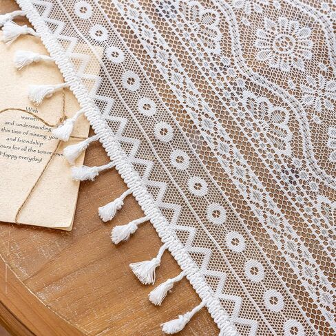 MYSKY HOME Terracotta Boho Lace Sheer Curtains 84 inch Length 2 Panels Burnt Orange Sheer Floral Vintage Bohemian Crochet Geometry Curtains with Tassels for Living Room Bedroom Rod Pocket, 55" W in Saudi Arabia
