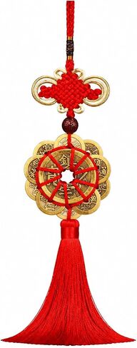 Feng Shui Coins with Red Chinese Knot, Lucky Coin Hanging Charm for Wealth and Good Fortune, Traditional Chinese Decor Ornament for Home, Car, Office in Saudi Arabia