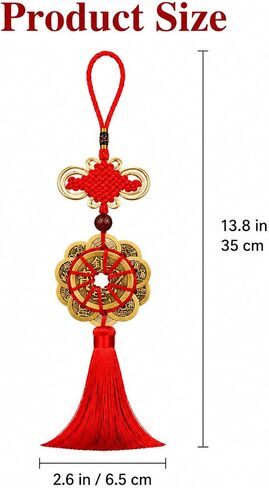 Feng Shui Coins with Red Chinese Knot, Lucky Coin Hanging Charm for Wealth and Good Fortune, Traditional Chinese Decor Ornament for Home, Car, Office in Saudi Arabia