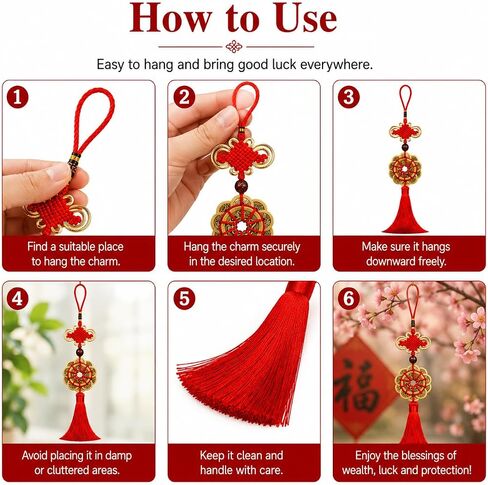 Feng Shui Coins with Red Chinese Knot, Lucky Coin Hanging Charm for Wealth and Good Fortune, Traditional Chinese Decor Ornament for Home, Car, Office in Saudi Arabia