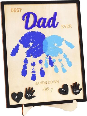 Fathers Day Crafts for Kids, 9" Wooden Best Dad Trophy Handprint Sign, DIY Gifts Fathers Day from Kids, Daughter, Son, DIY Craft Kit, Birthday Gifts for Father, New Dad, Husband, Step Dad, Grandpa in Saudi Arabia