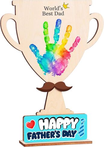 Fathers Day Crafts for Kids, 9" Wooden Best Dad Trophy Handprint Sign, DIY Gifts Fathers Day from Kids, Daughter, Son, DIY Craft Kit, Birthday Gifts for Father, New Dad, Husband, Step Dad, Grandpa in Saudi Arabia