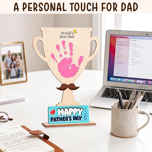 Fathers Day Crafts for Kids, 9" Wooden Best Dad Trophy Handprint Sign, DIY Gifts Fathers Day from Kids, Daughter, Son, DIY Craft Kit, Birthday Gifts for Father, New Dad, Husband, Step Dad, Grandpa in Saudi Arabia